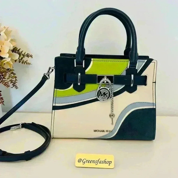 Michael Kors Purse Hamilton Satchel Crossbody Navy Multi - Picture 8 of 9